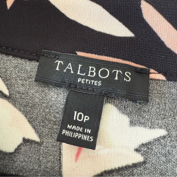 Talbots Sleeveless Floral Ruffle Hem Dress Back Zip Stretch Black Pink Sz 10P - Picture 9 of 10